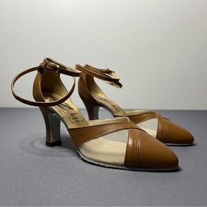 Elegance tan strappy ballroom dance salsa latin wedding shoes